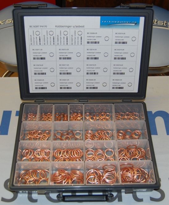 Hovedbilde SORTIMENT MED KOBBERRINGER MED ASBESTFRITT INNLEGG 360stk P4170