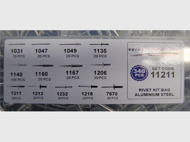 Hovedbilde Sortiment med Popnagler / Blindnagler Alu/Stål 340 deler 11211