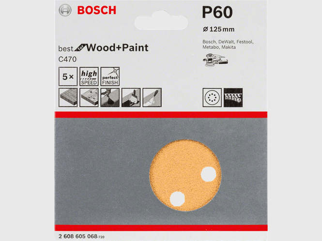 Hovedbilde Bosch Slipepapir C470 ø125,K60 5pk